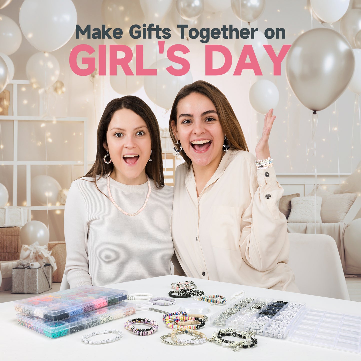 Clay Beads Silver Bracelet Making Kit 3 Boxes, Beads for Silver Jewelry Making, Letter Bead with Cross Charm, Silver Earrings and Elastic String, Friendship Bracelet for Women, Birthday Gifts for Women Girls