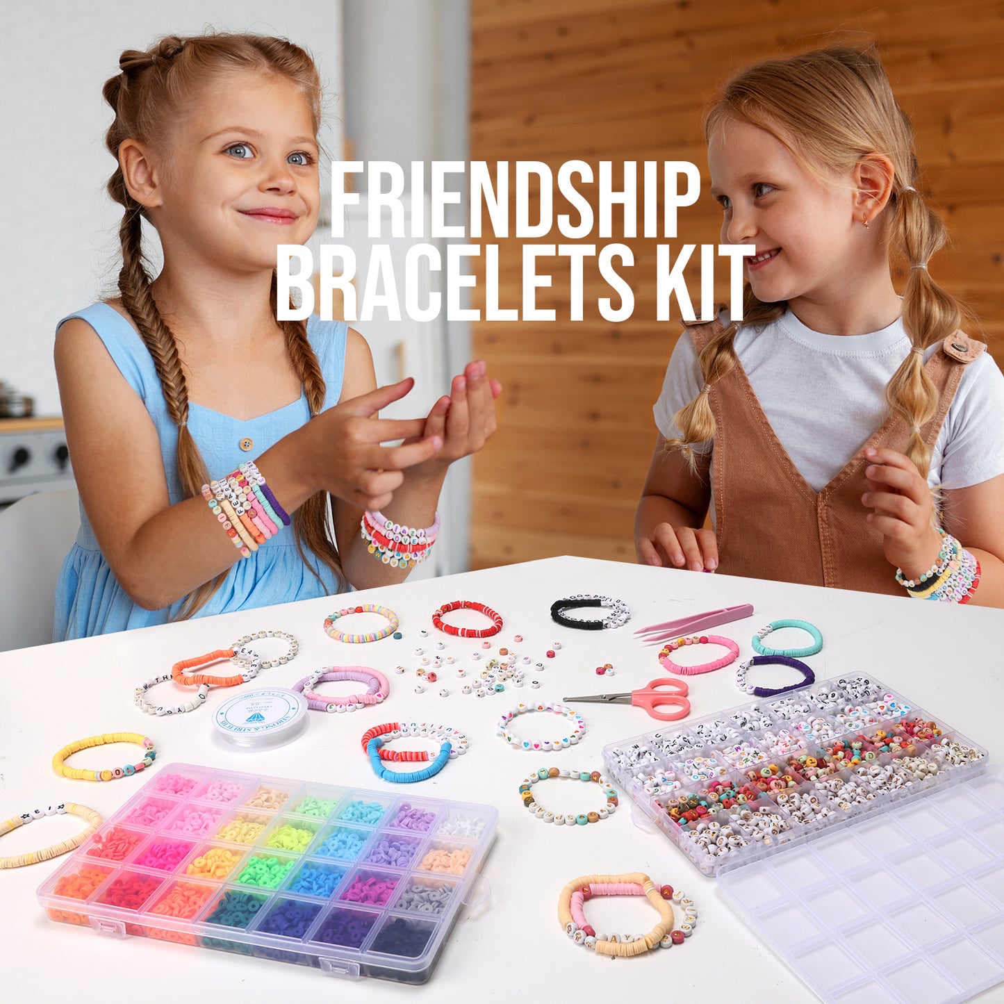 Friendship Bracelet Kit with 28 Colors, 5040 Clay Beads, 1200 Letter Beads for Jewelry Making - 4 Styles of Round Alphabet, Number, Heart & Pattern Beads