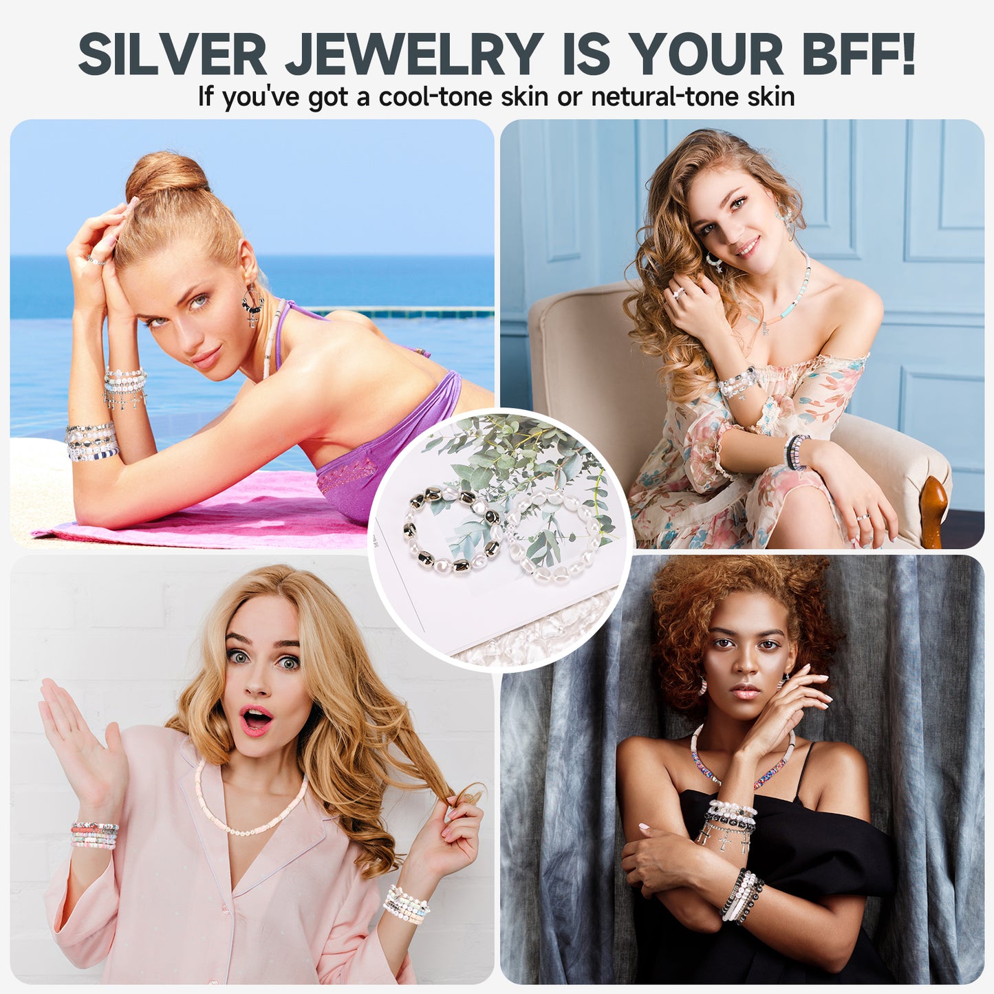 Clay Beads Silver Bracelet Making Kit 3 Boxes, Beads for Silver Jewelry Making, Letter Bead with Cross Charm, Silver Earrings and Elastic String, Friendship Bracelet for Women, Birthday Gifts for Women Girls