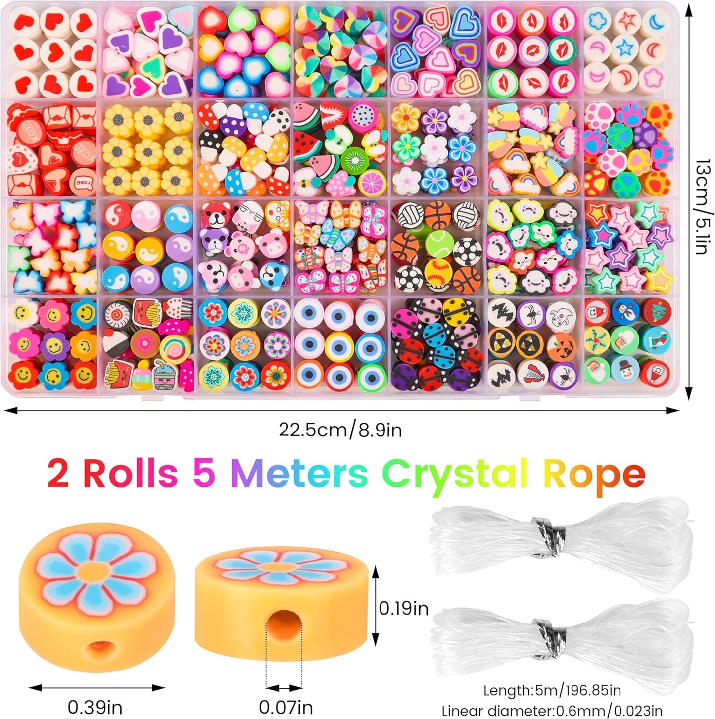 Pizooro 420PCS Polymer Clay Beads Bracelet Making Kit,28 Styles Cute Heart Fruit Mushrom Clay Beads Charms for Jewelry Necklace Earring Making,DIY Bracelet Making Accessories for Girls