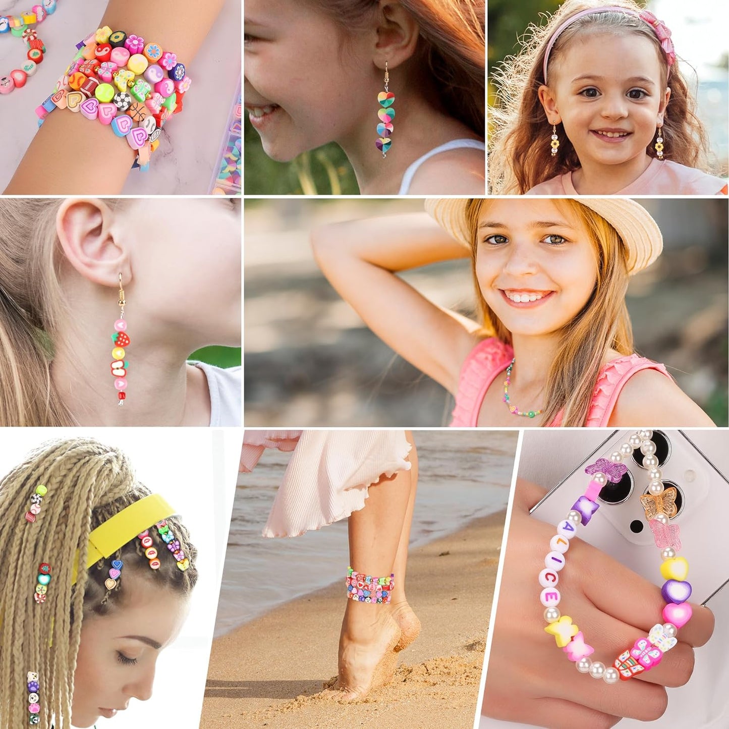 Pizooro 420PCS Polymer Clay Beads Bracelet Making Kit,28 Styles Cute Heart Fruit Mushrom Clay Beads Charms for Jewelry Necklace Earring Making,DIY Bracelet Making Accessories for Girls